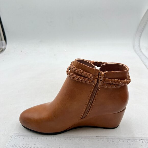 Women's Leather Low Wedges Ankle Boots Brown - Picture 1 of 7